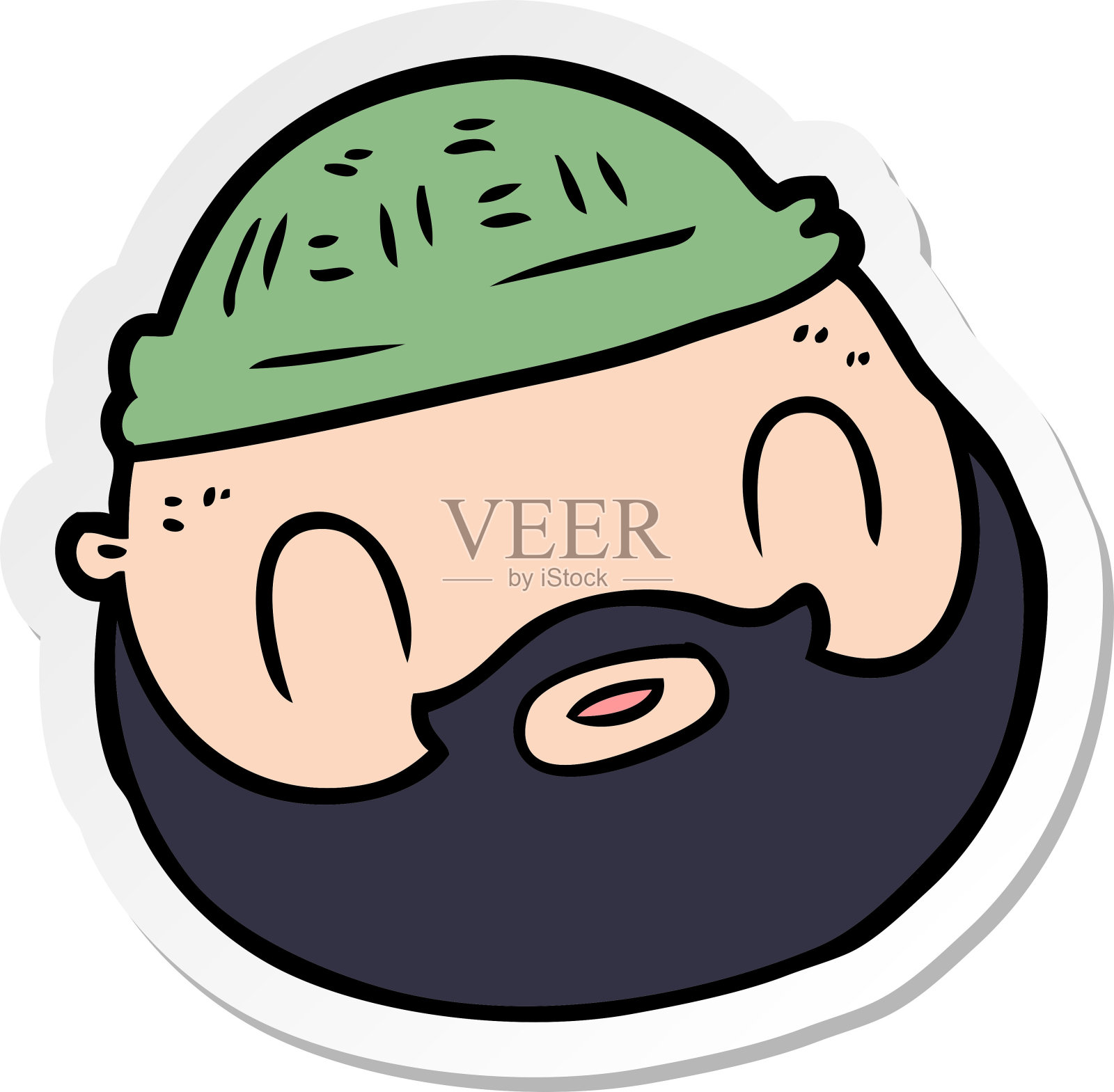 带有胡子的卡通男性面孔贴纸设计元素图片