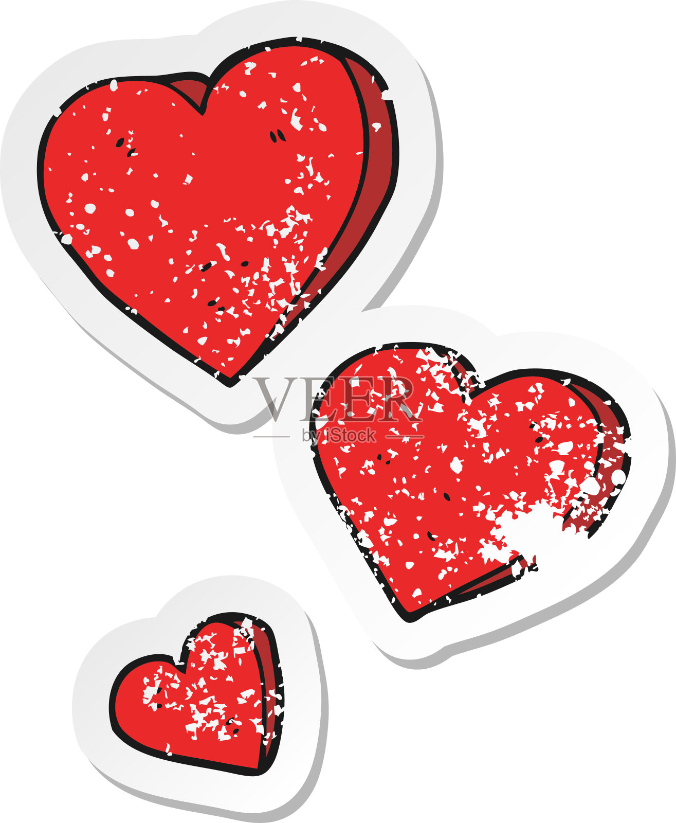 复古心疼贴纸的卡通心脏插画图片素材