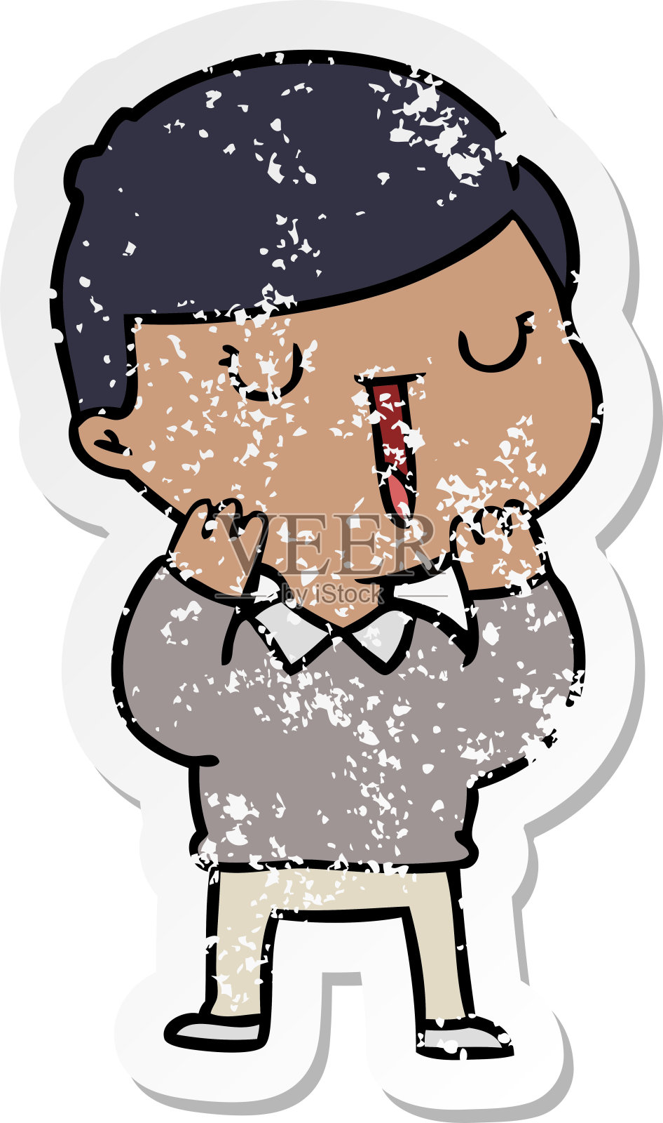 一个卡通快乐男孩的心疼贴纸设计元素图片