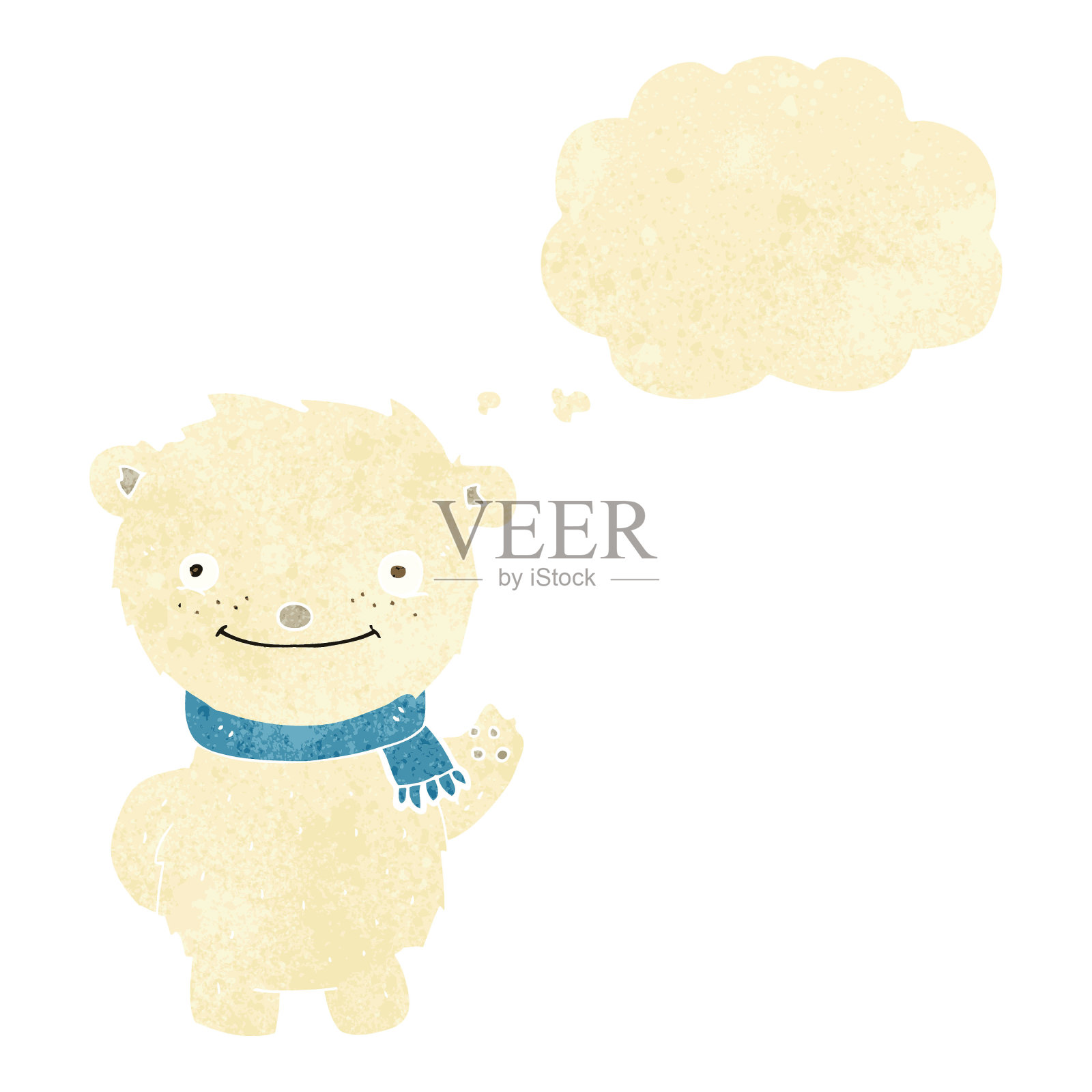 卡通可爱的北极熊与思想泡泡插画图片素材