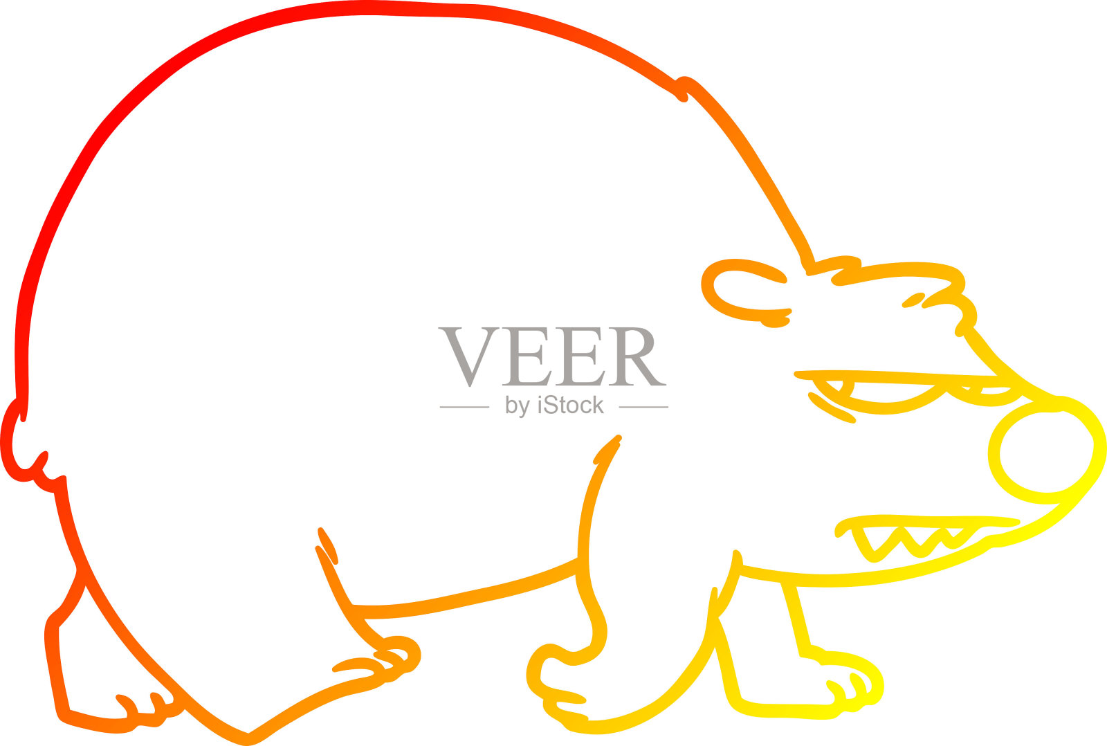 温暖的梯度线绘制卡通愤怒的熊设计元素图片