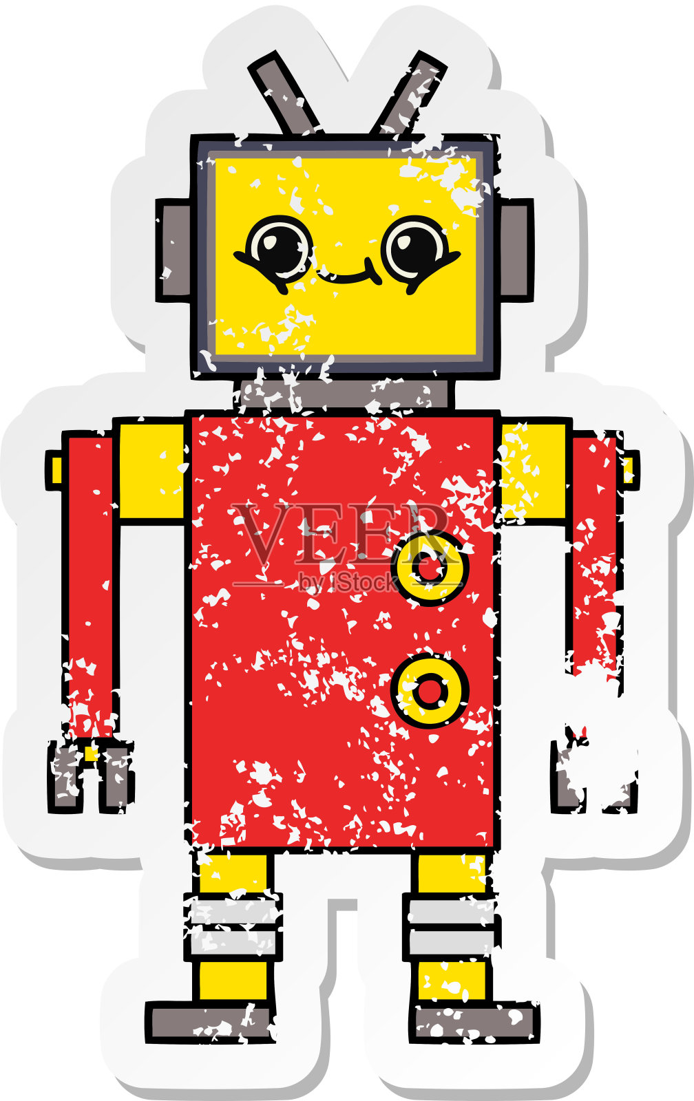 一个可爱的卡通机器人的心疼贴纸插画图片素材