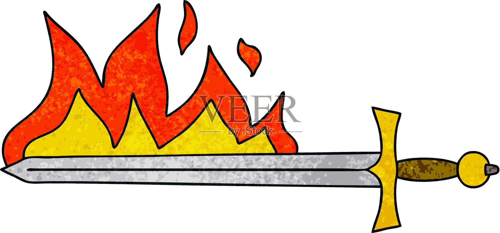 手绘的古怪卡通火焰剑设计元素图片