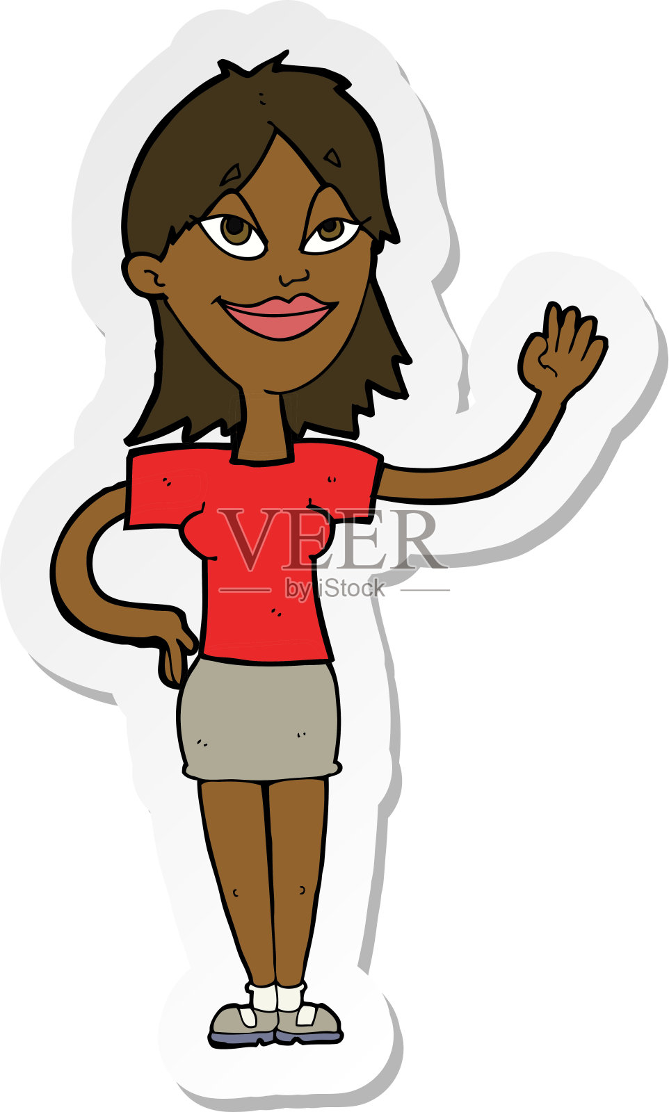 一个卡通女人挥手的贴纸设计元素图片