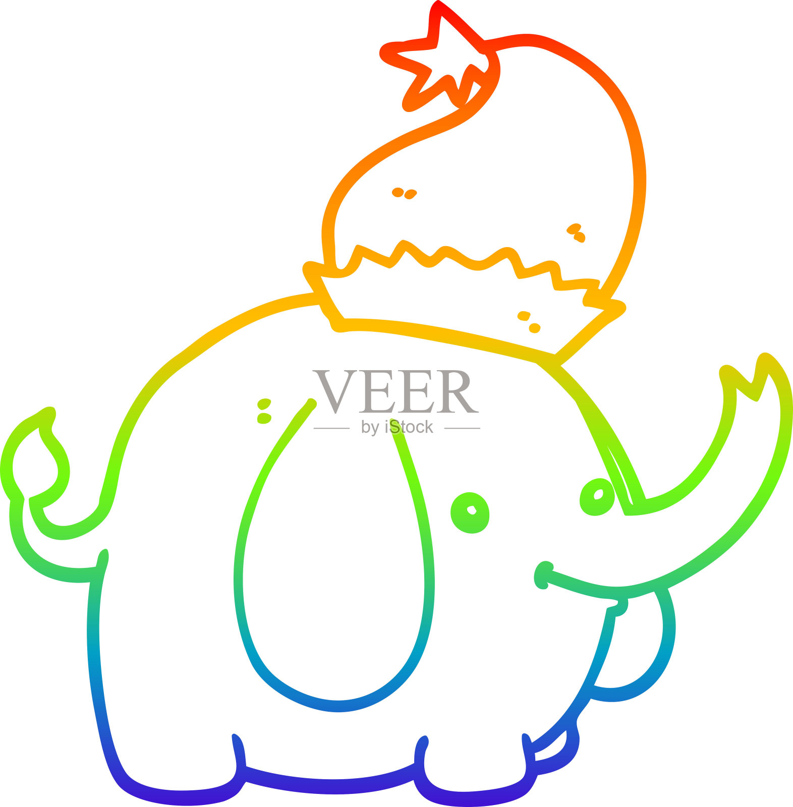 彩虹渐变线画一个可爱的卡通圣诞大象插画图片素材