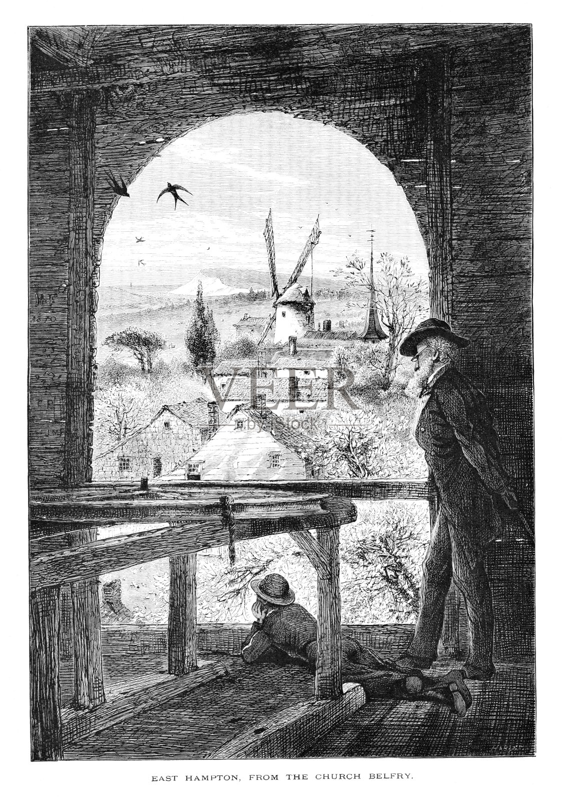 从教堂钟楼看东汉普顿，长岛，美国纽约插画图片素材