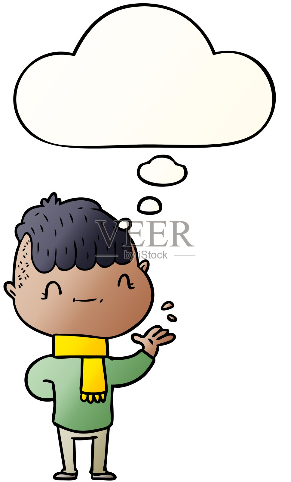 卡通友好的男孩与思想泡沫在平滑的渐变风格设计元素图片