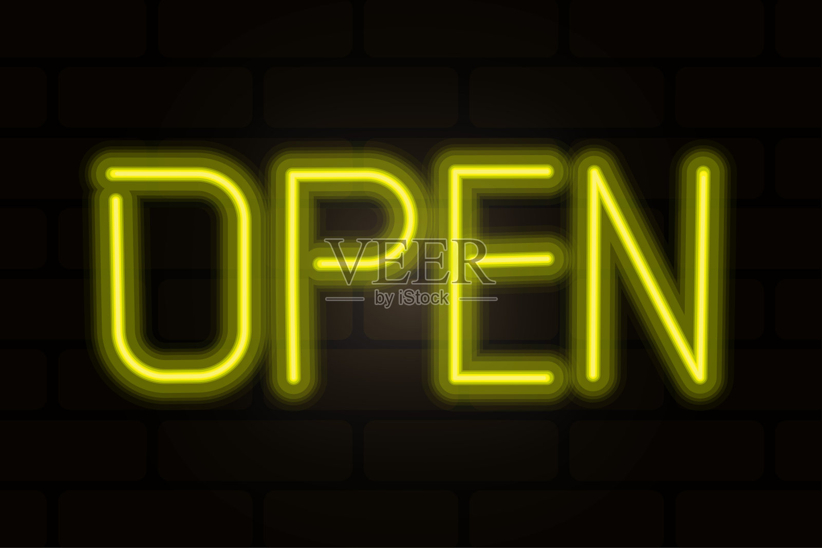 霓虹灯在黑色背景上以平面风格打开。排版设计。矢量插图。插画图片素材