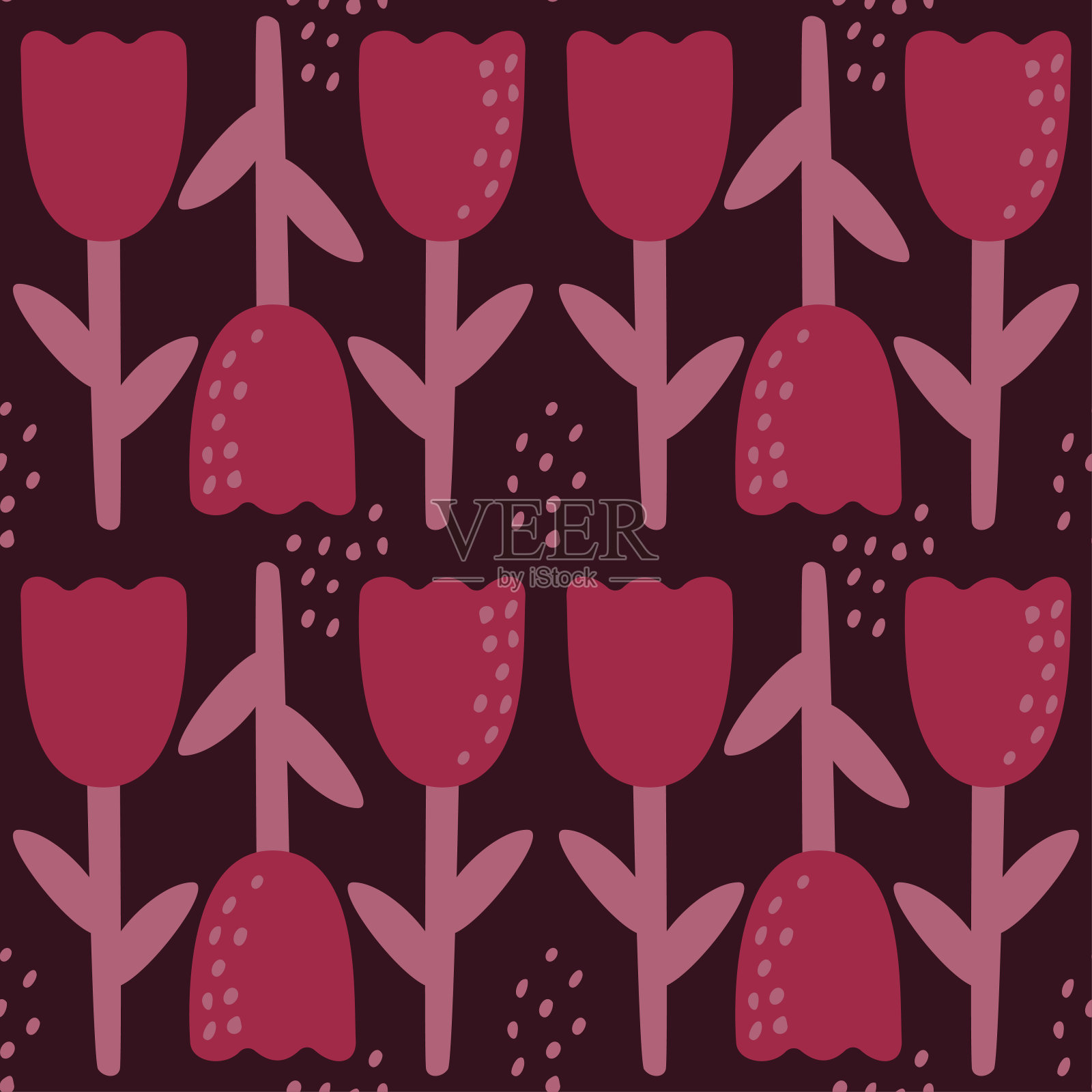 无缝模式与抽象的花朵，形状和点在黑暗的背景在一个爱的主题。插画图片素材