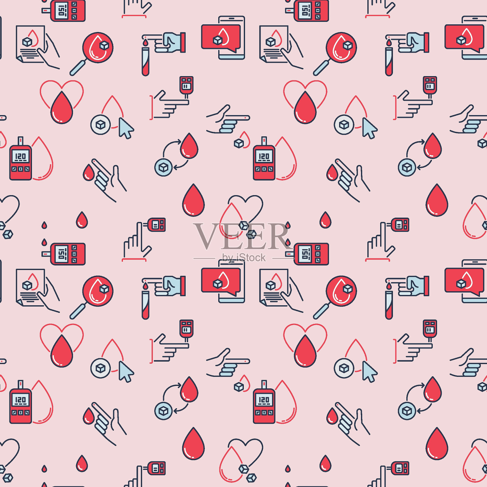 血糖在血液矢量概念创意无缝模式-血糖的背景插画图片素材