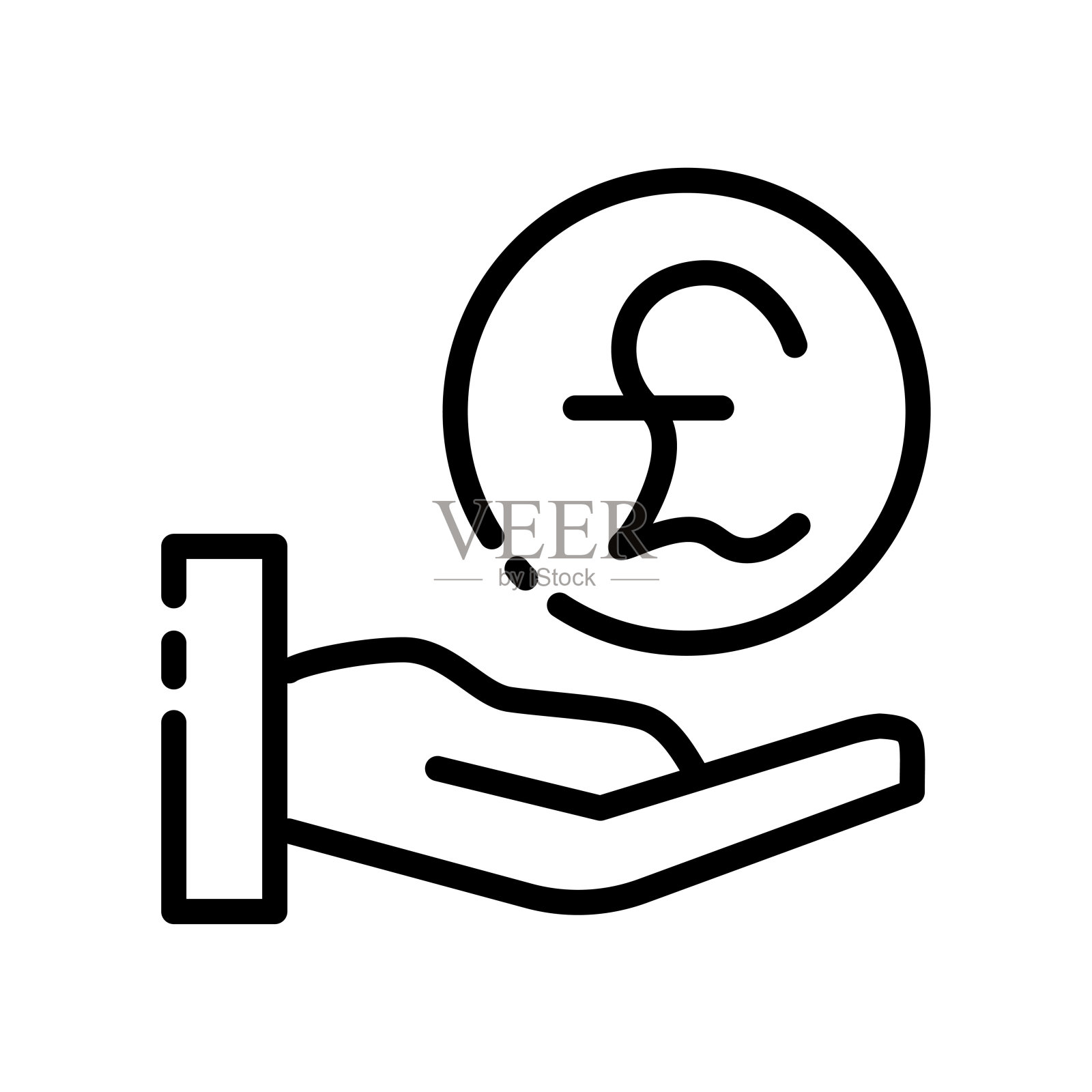 欧元分的掌上图标。金融、云存储功能、在线、交易所、区块链、会计、电脑、钱袋、管理、硬币、互联网。白色背景上的矢量线图标插画图片素材