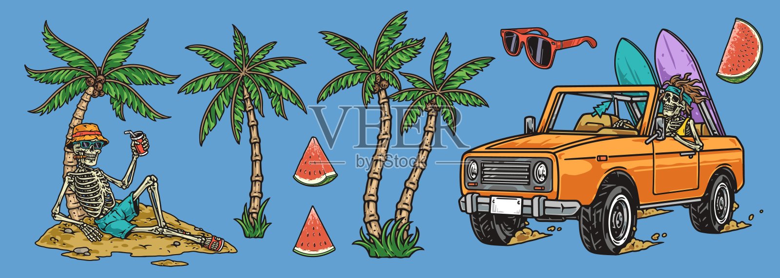 海滩度假集元素丰富多彩插画图片素材