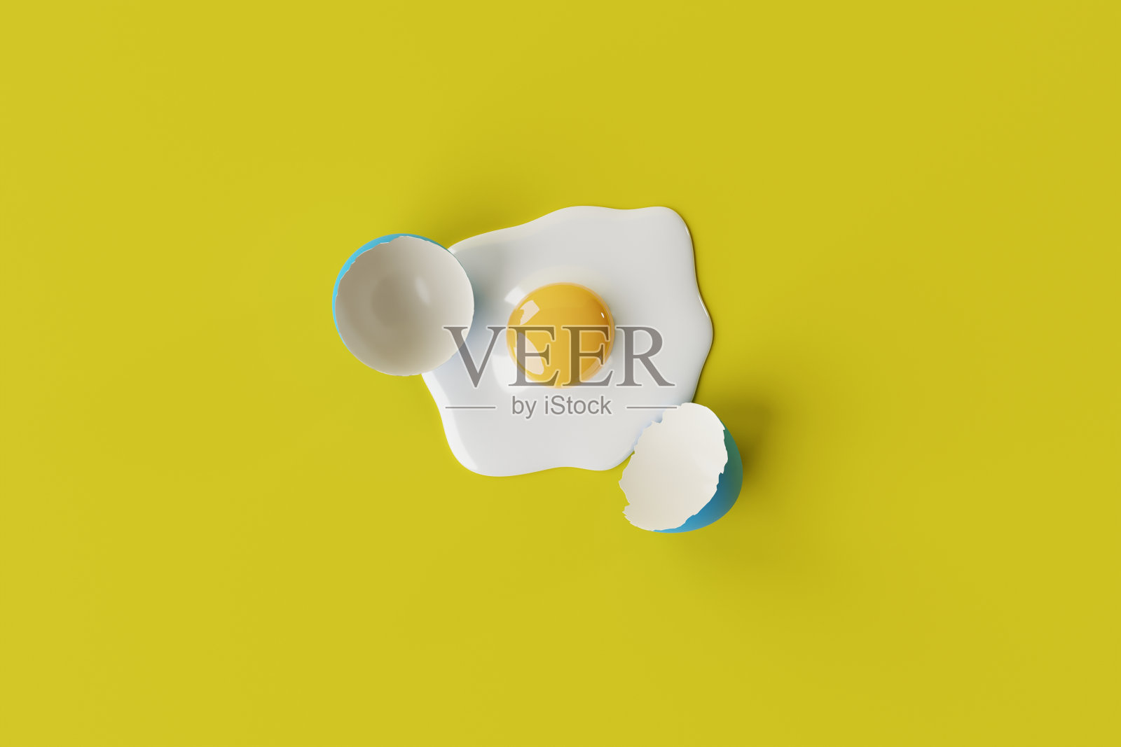 黄色背景上的破鸡蛋。照片摄影图片