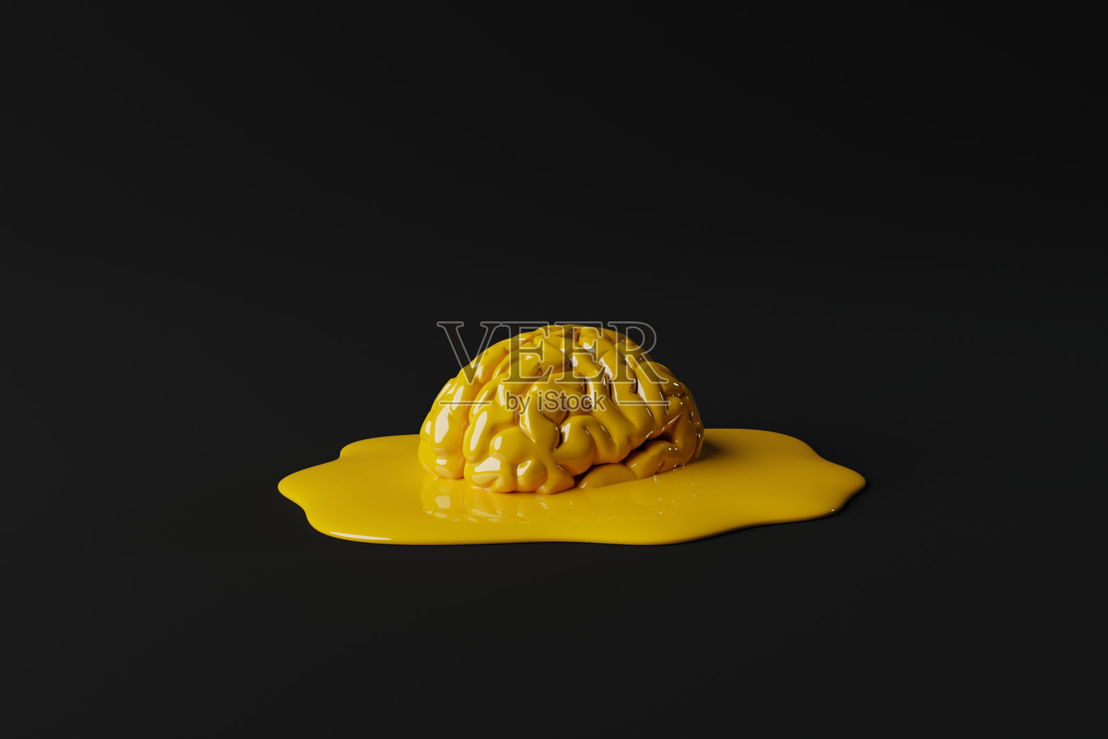 在黑暗中溶解黄色的大脑。照片摄影图片