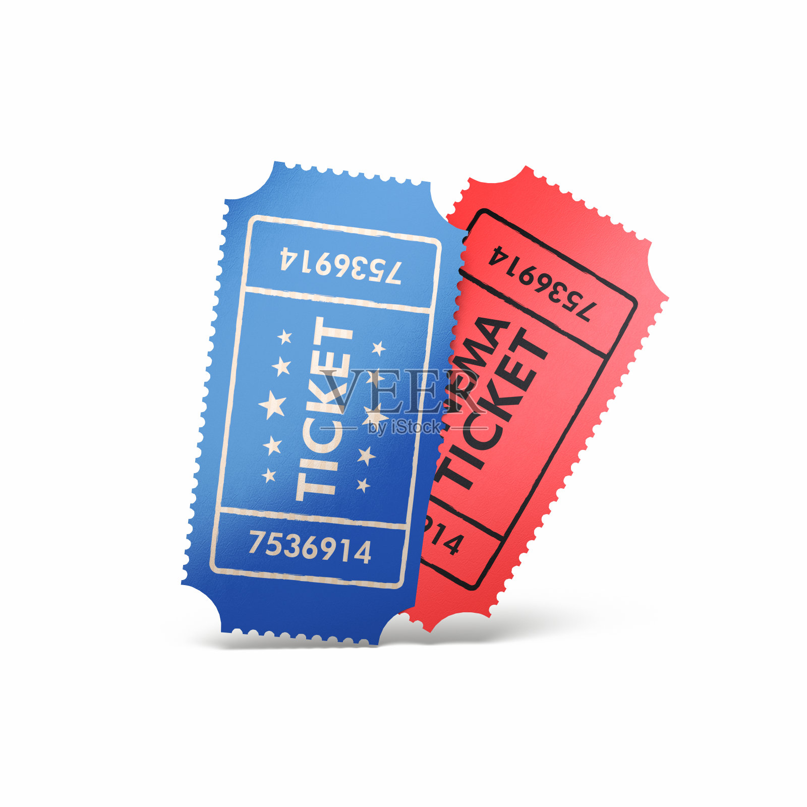 两个电影院红蓝票孤立的对象和阴影剪辑路径照片摄影图片