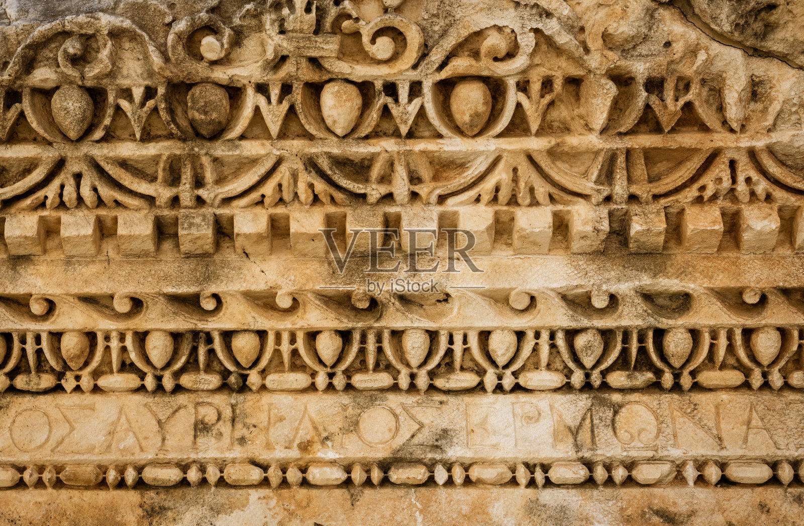 迈拉古城的石饰。土耳其安塔利亚的Demre。照片摄影图片