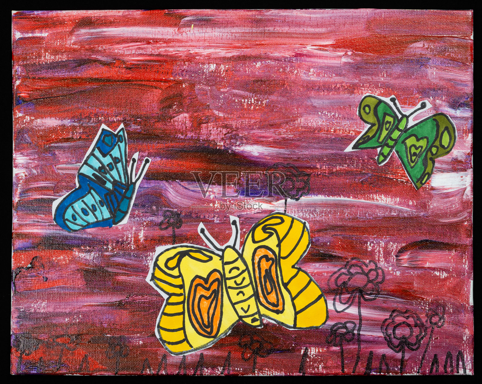 儿童绘画-飞蝶照片摄影图片