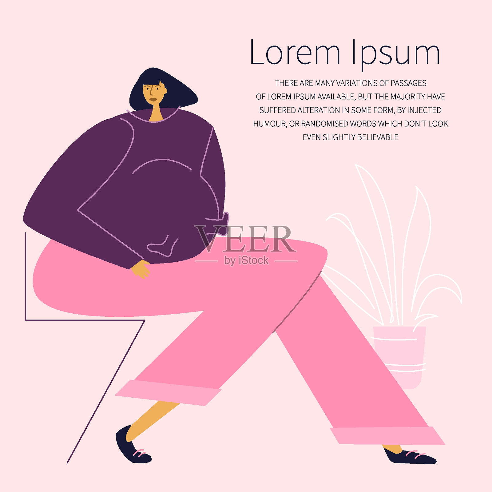 孕妇有一些症状和不适。婴儿在怀孕期间又动又踢。插画图片素材