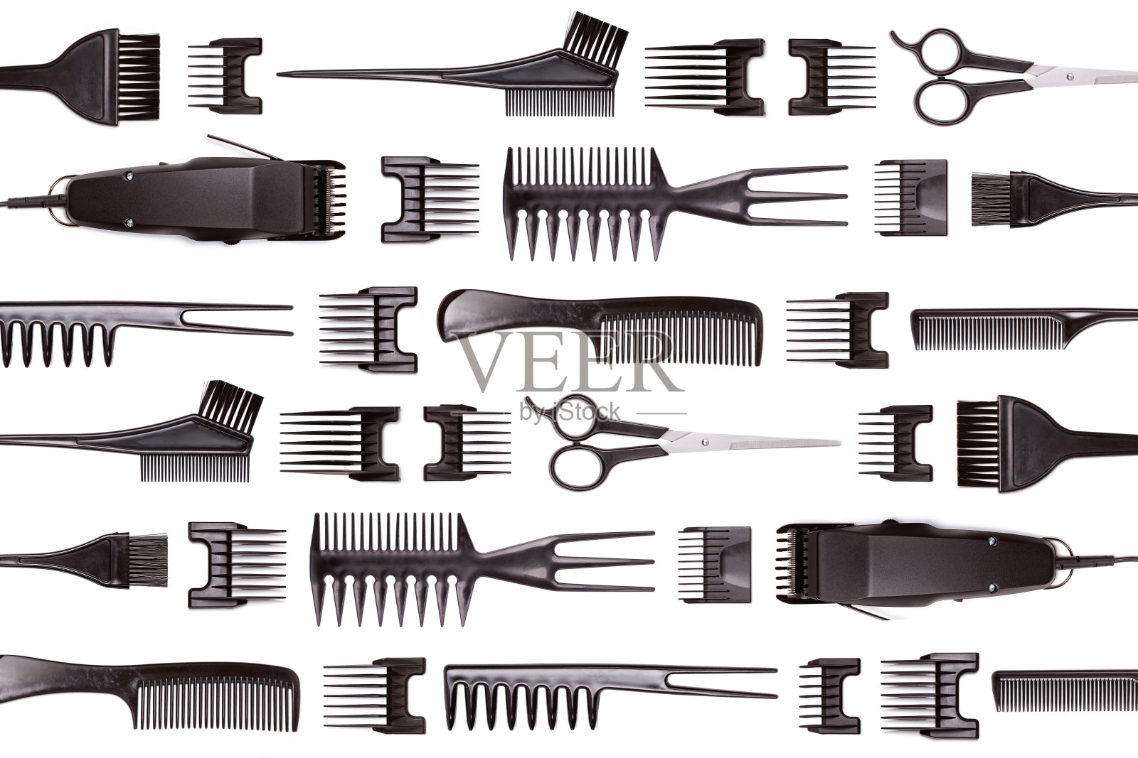 白色背景隔离的专业美容配件套装照片摄影图片