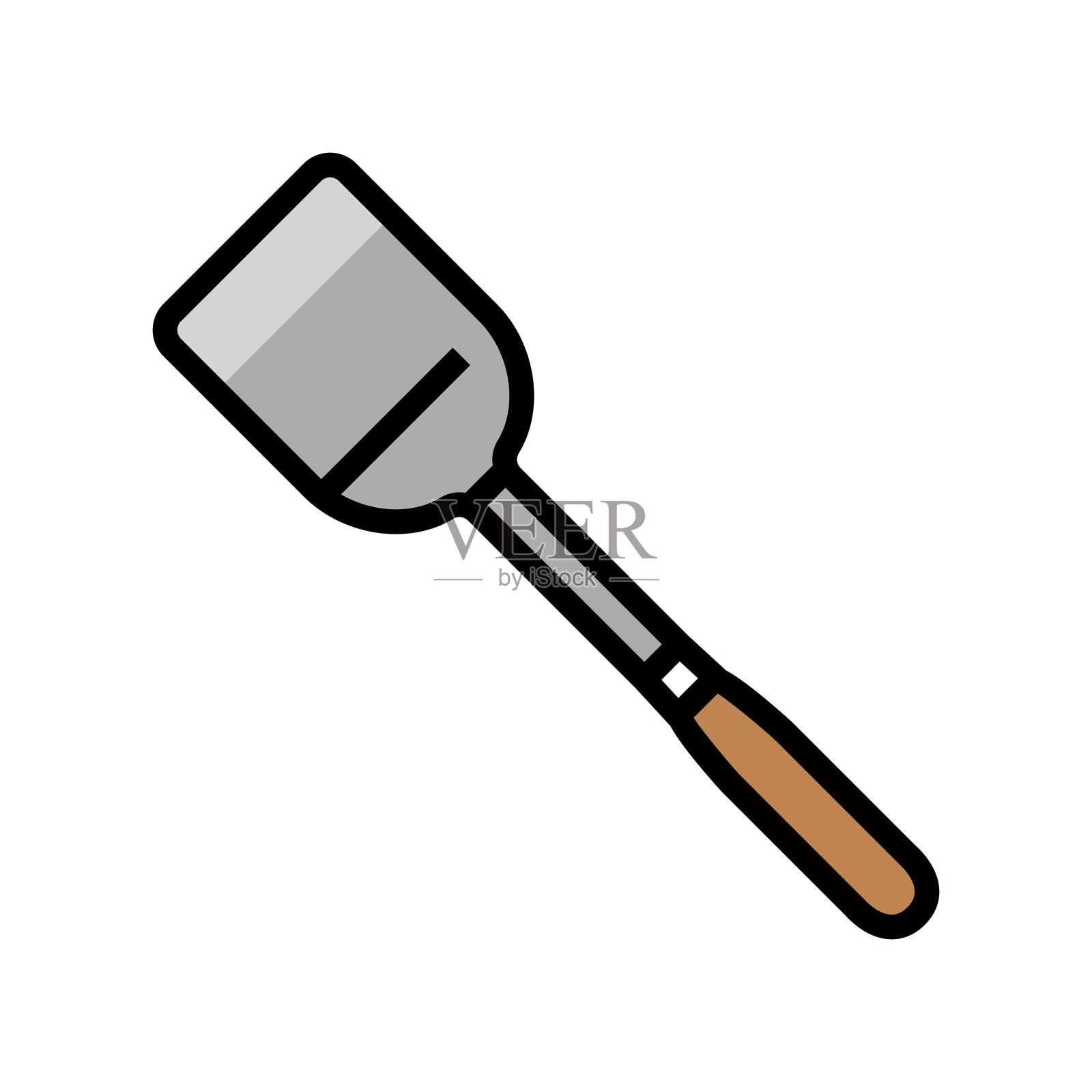 不锈钢锅铲厨房炊具颜色图标矢量插图插画图片素材