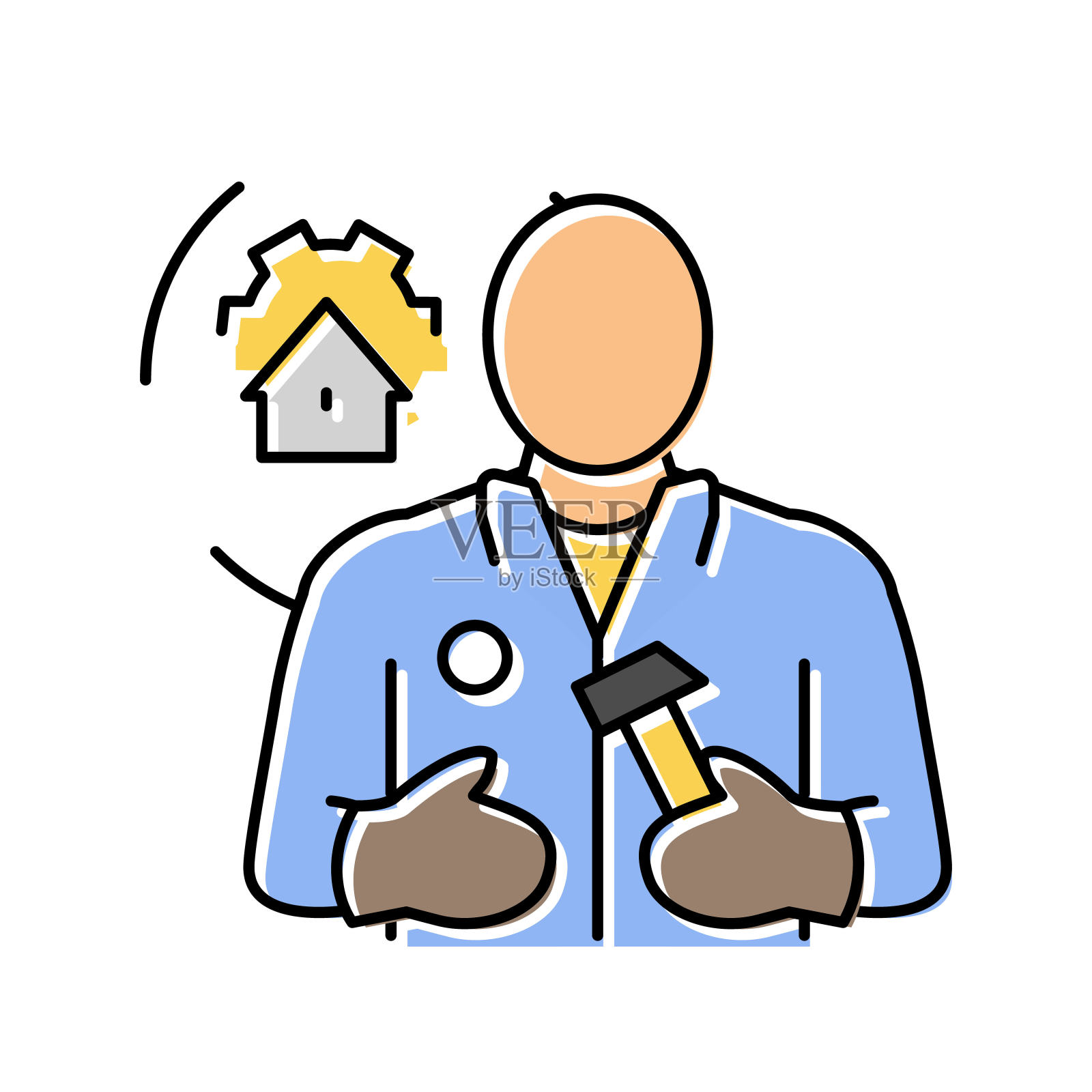 公寓维修技术员维修工人彩色图标矢量插图图标素材