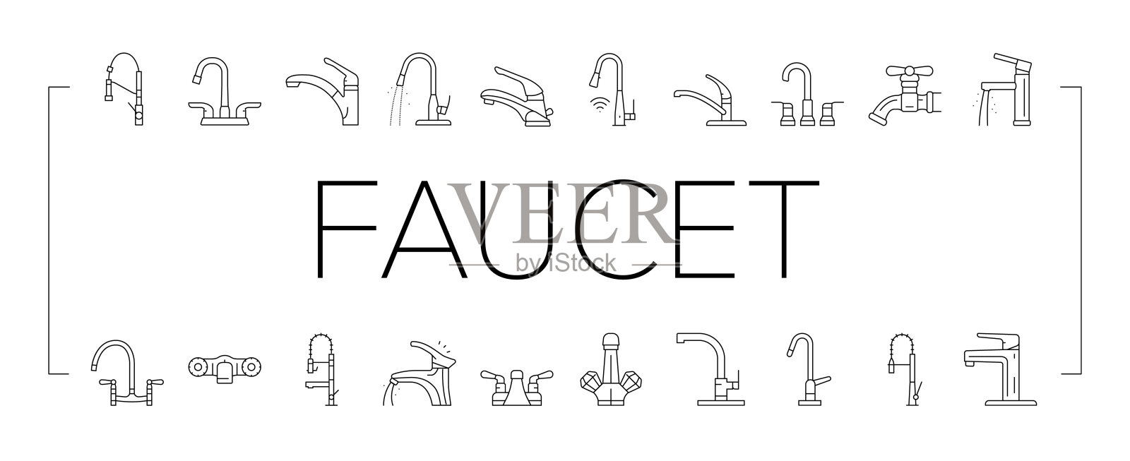 水龙头水水槽水龙头浴室图标设置矢量插画图片素材