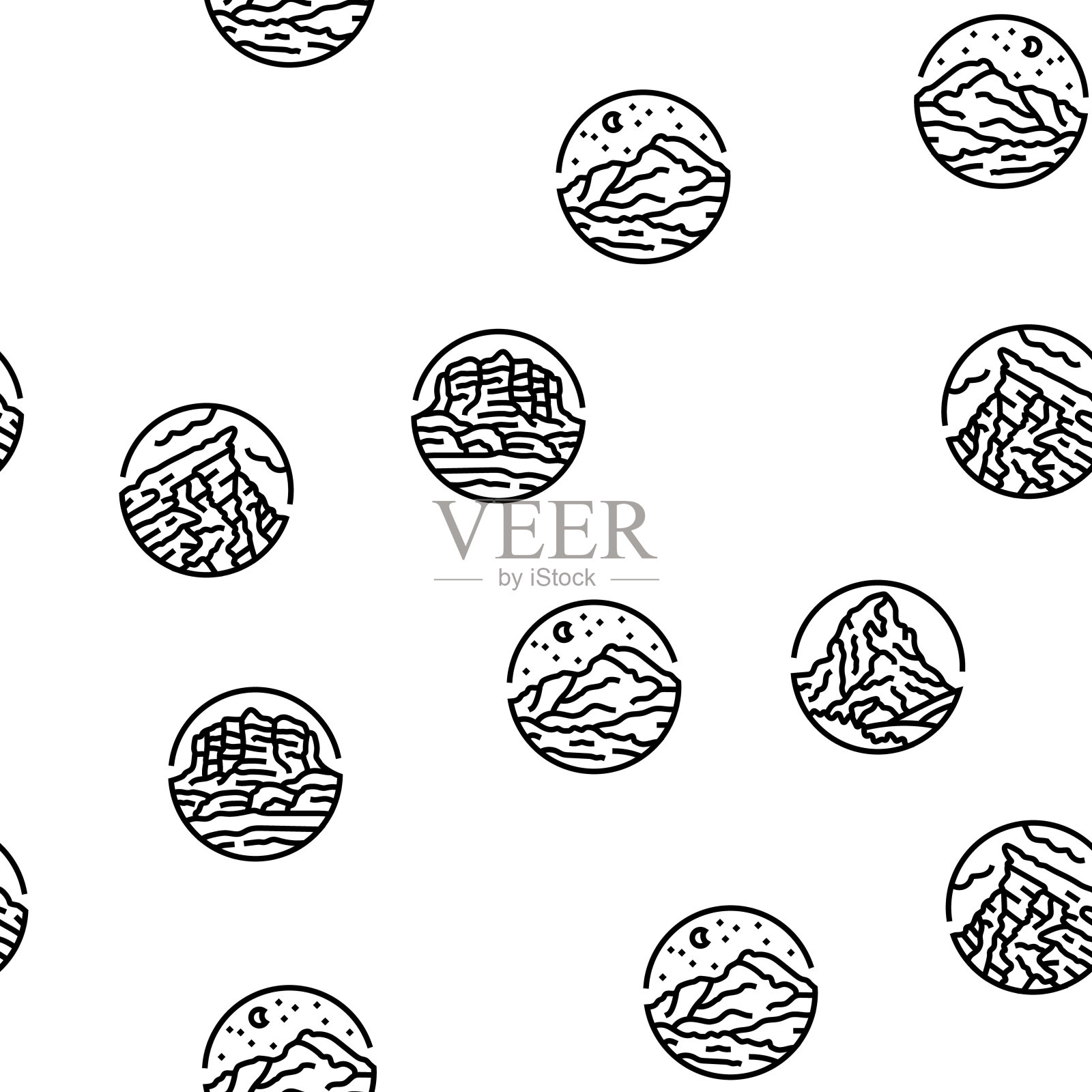 山地景观丘陵自然矢量无缝格局插画图片素材