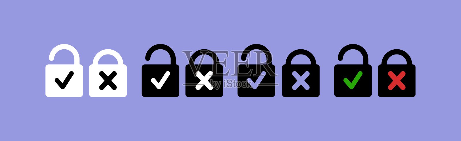 锁个人数据保护集图标。密码，警告标志，钥匙，同步，同步，手机，解锁，光标，安全系统。矢量线图标的业务和广告图标素材