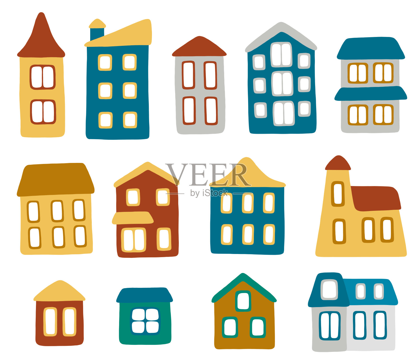 美丽多彩的卡通房子。插画图片素材