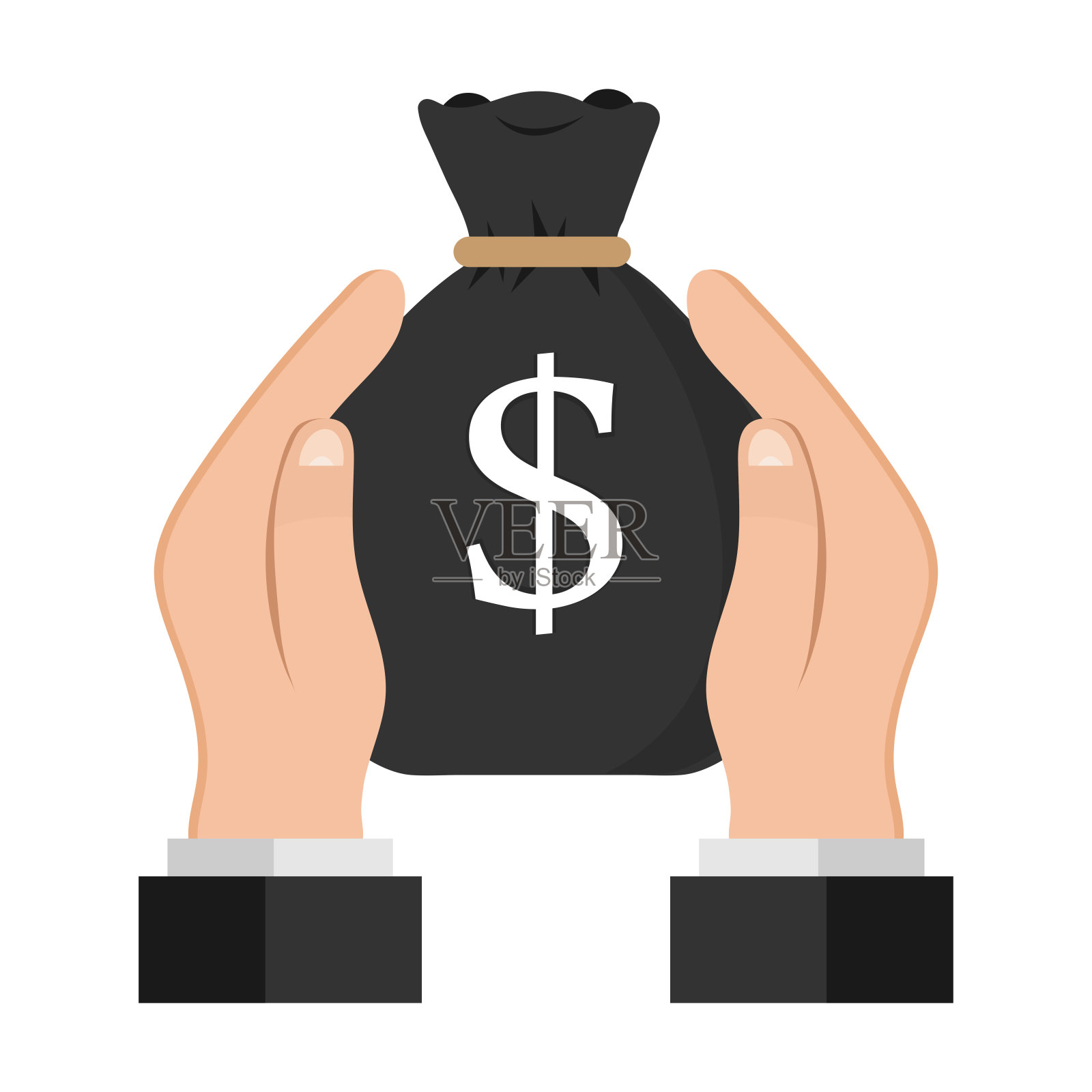 手拿钱袋。持有现金图标。金融的概念。投资和提供贷款或抵押的概念插画图片素材