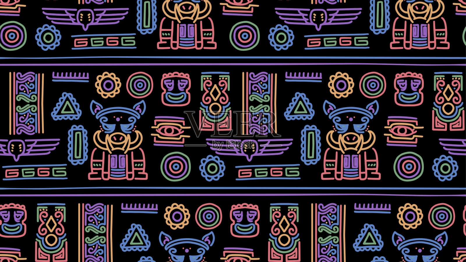 民族手工图案，点缀非洲文化设计。矢量插图装饰。时尚纺织印花。插画图片素材