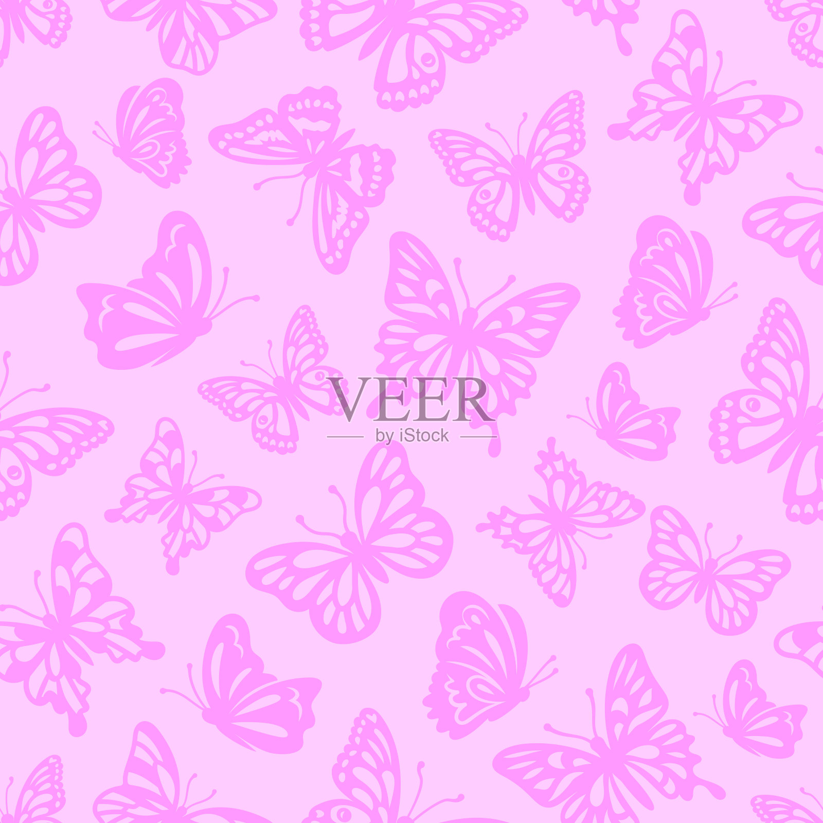 蝴蝶图案。矢量插图的蝴蝶无缝单色粉色背景插画图片素材