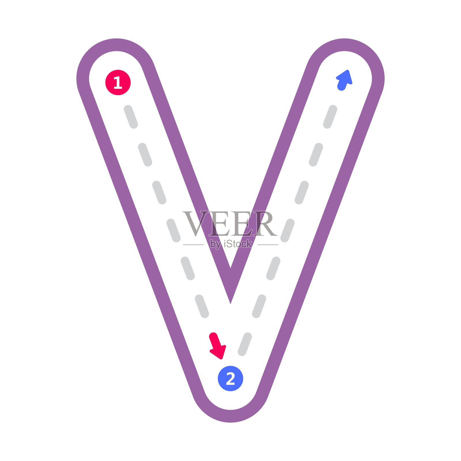 追踪字母V大写预写虚线元素幼儿园和学龄前儿童工作表设计元素图片