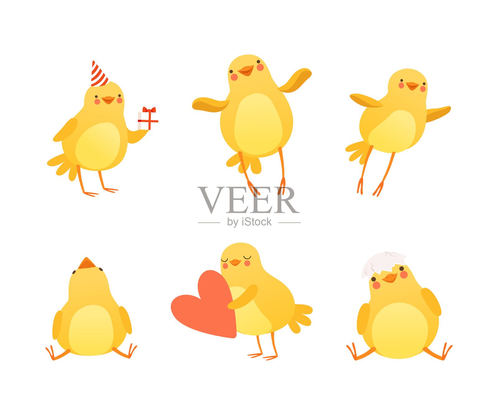 从事不同活动的可爱黄色小鸡矢量图插画图片素材