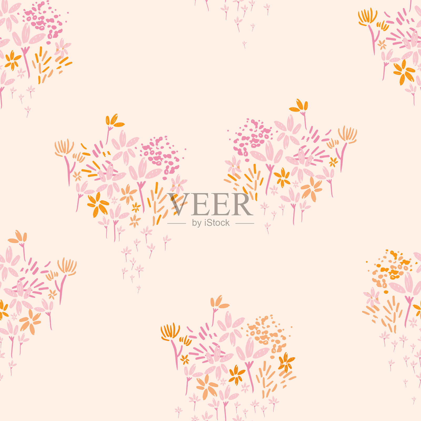 可爱，无缝，图案，印花，花卉图案，会话，图案，彩色涂鸦花，手绘花插画图片素材