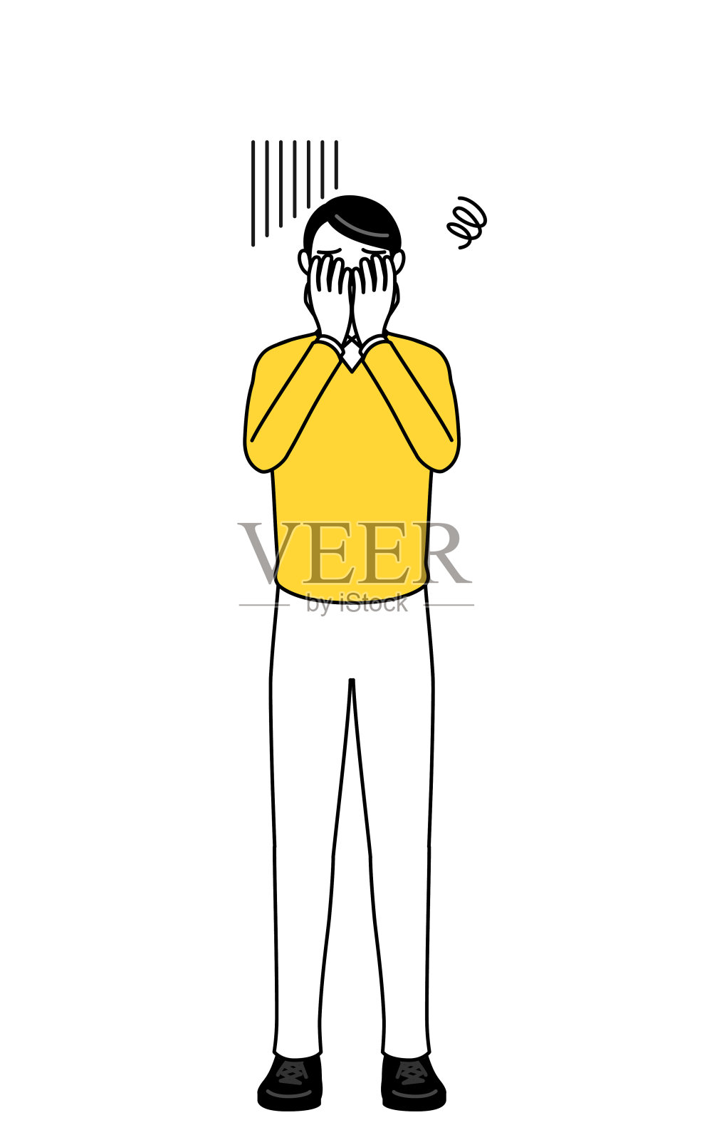 退休老人，中年男子，面露沮丧插画图片素材