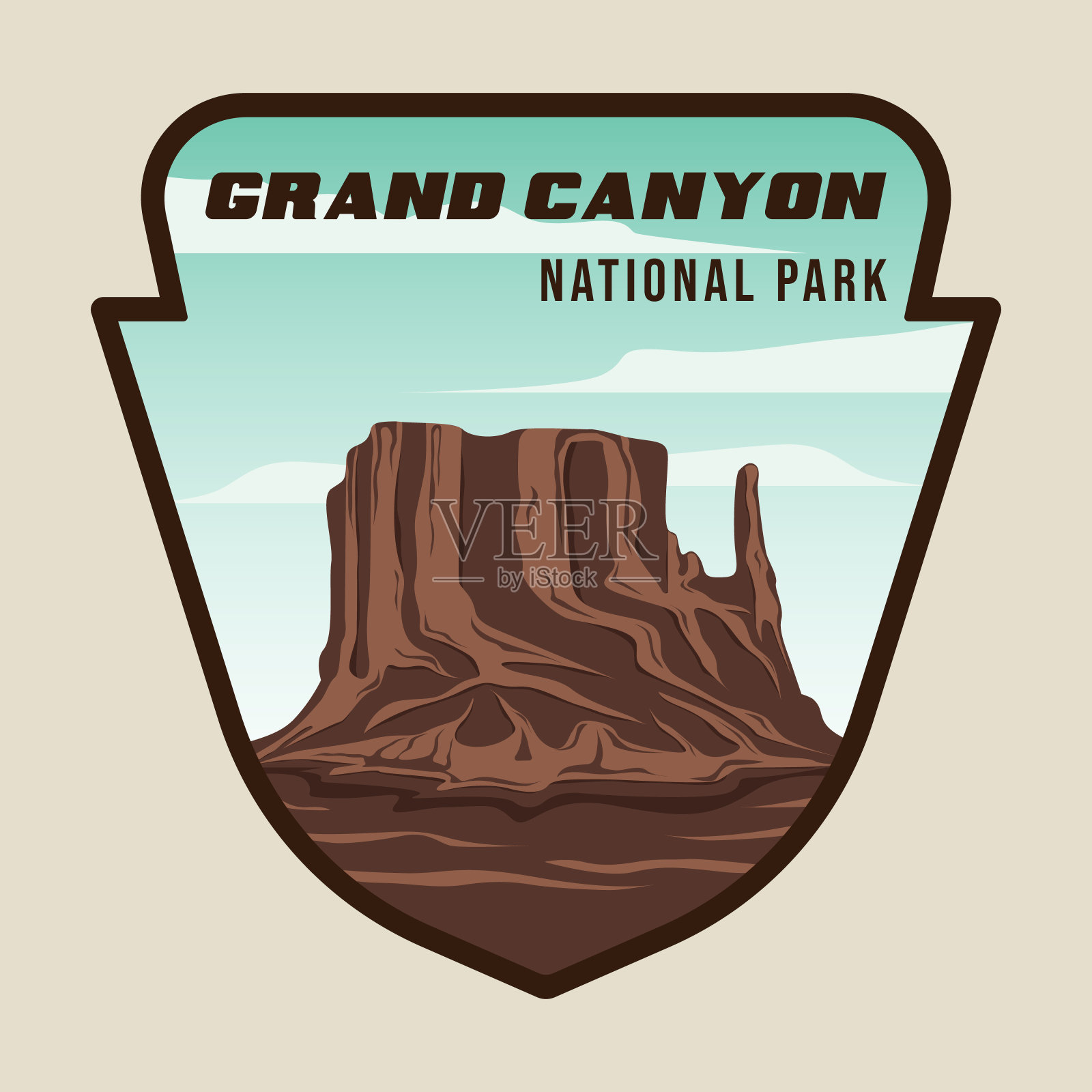 大峡谷徽章矢量插图模板图形设计。标志或符号国家公园贴纸路线为商务旅行设计元素图片