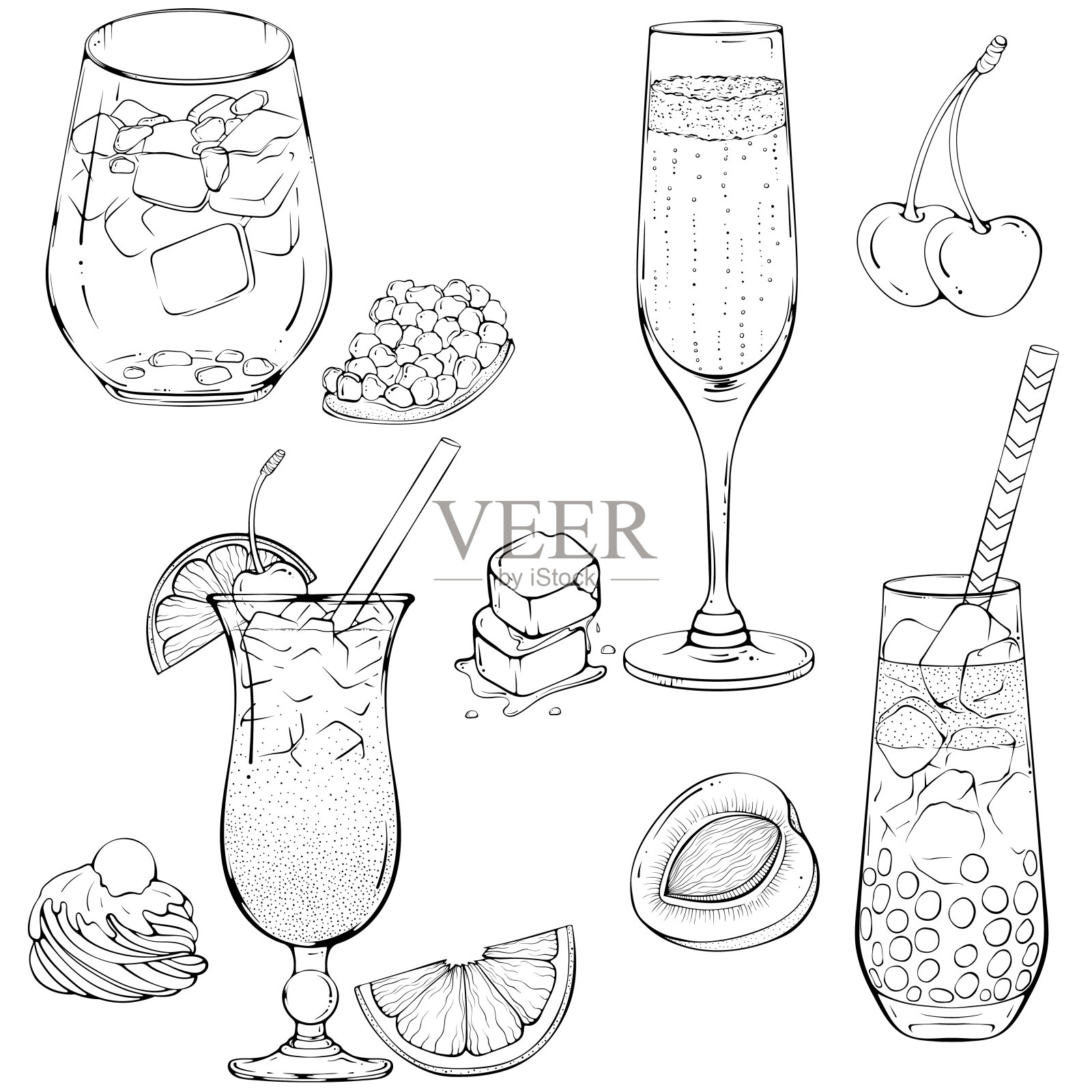集各种鸡尾酒线艺术插画图片素材
