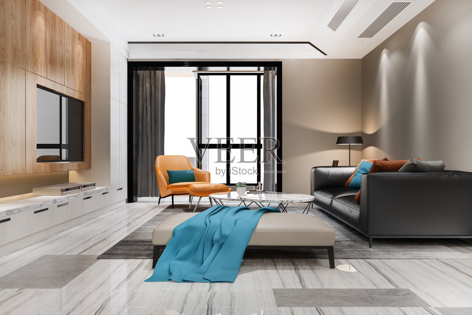 3d渲染豪华和现代的黄色客厅与沙发照片摄影图片