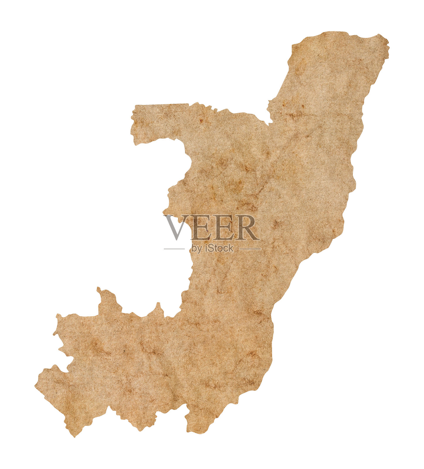 一张旧棕色垃圾纸上的刚果共和国地图照片摄影图片