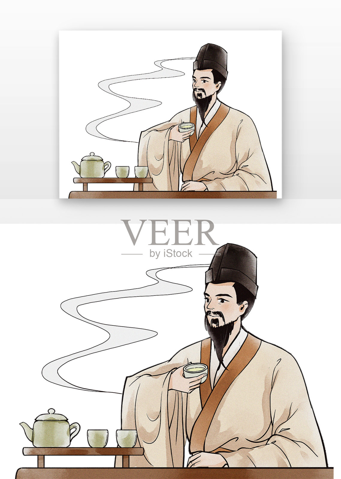 古风男子喝茶设计元素图片