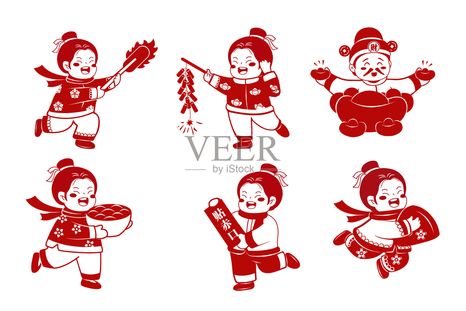 新年春节剪纸插画素材插画图片素材