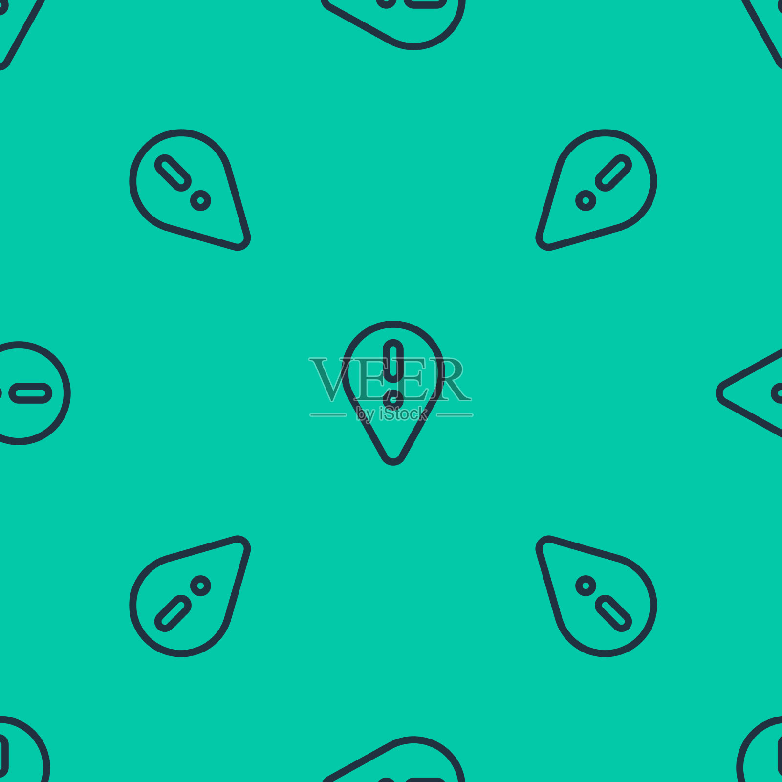 带感叹号图标的蓝线地图指针插画图片素材