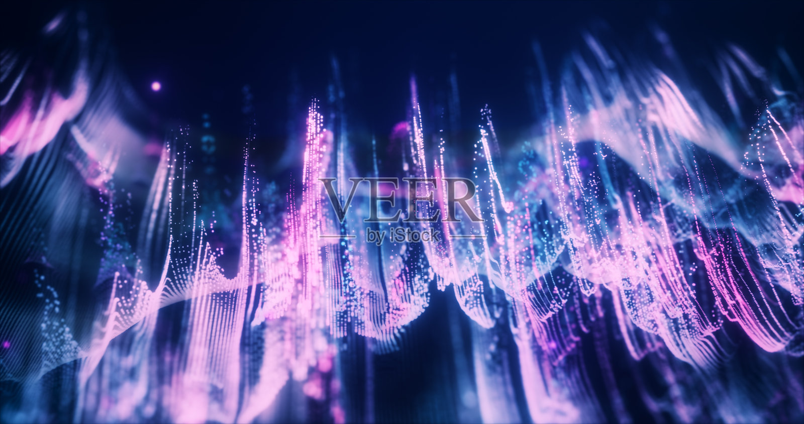 抽象移动的蓝色和紫色未来粒子和点充满活力神奇的发光和模糊效果，抽象的背景照片摄影图片