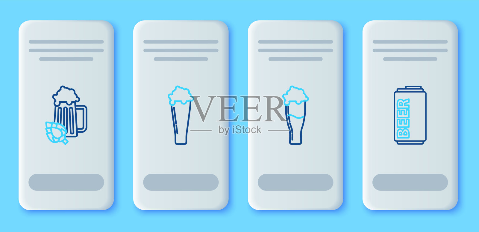 设行啤酒杯和啤酒花和啤酒罐图标图标素材