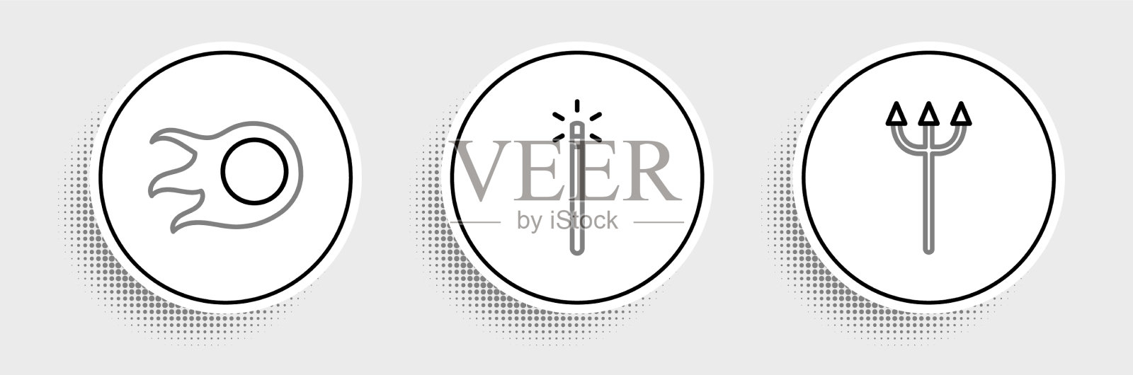 设置线海王星三叉戟火球和魔法棒图标素材