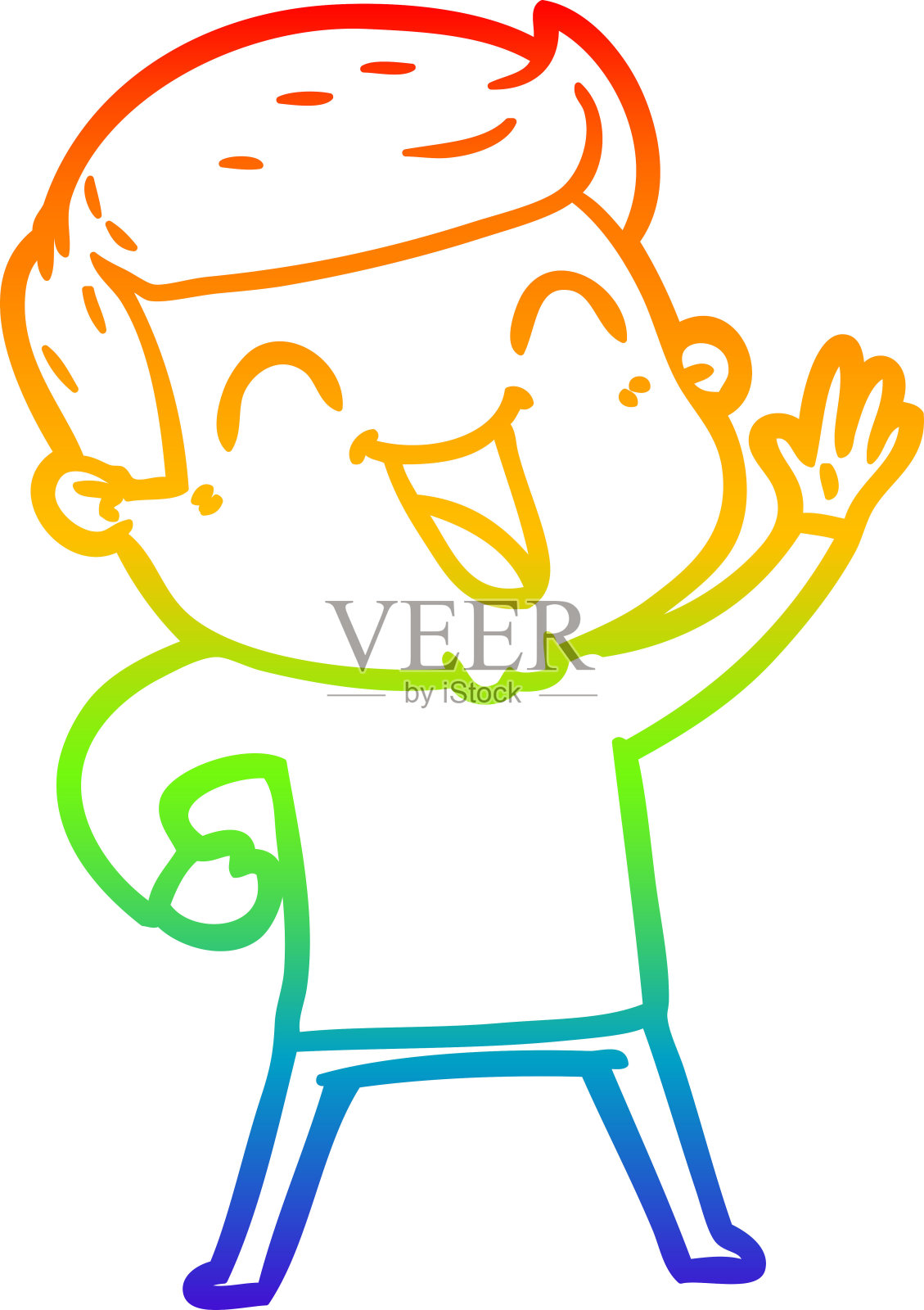 卡通男人大笑彩虹渐变线条画设计元素图片