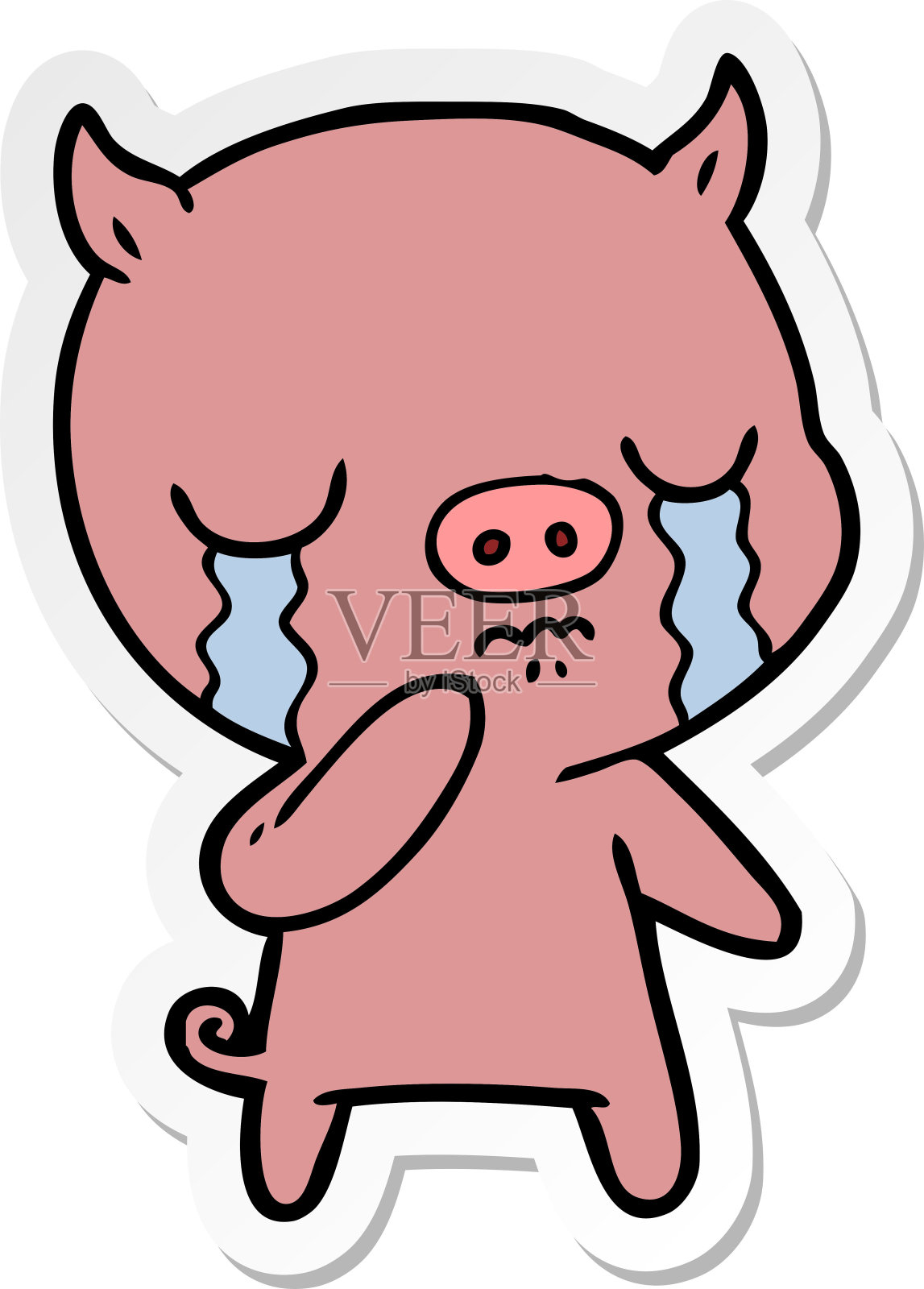 卡通猪哭的贴纸插画图片素材