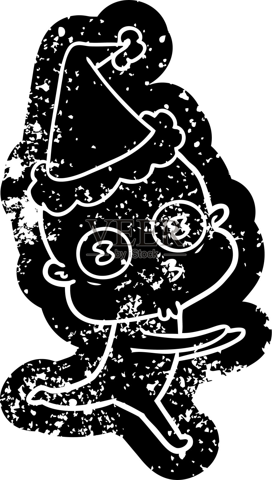 古怪的卡通苦恼的图标，一个奇怪的光头宇航员戴着圣诞老人的帽子跑设计元素图片