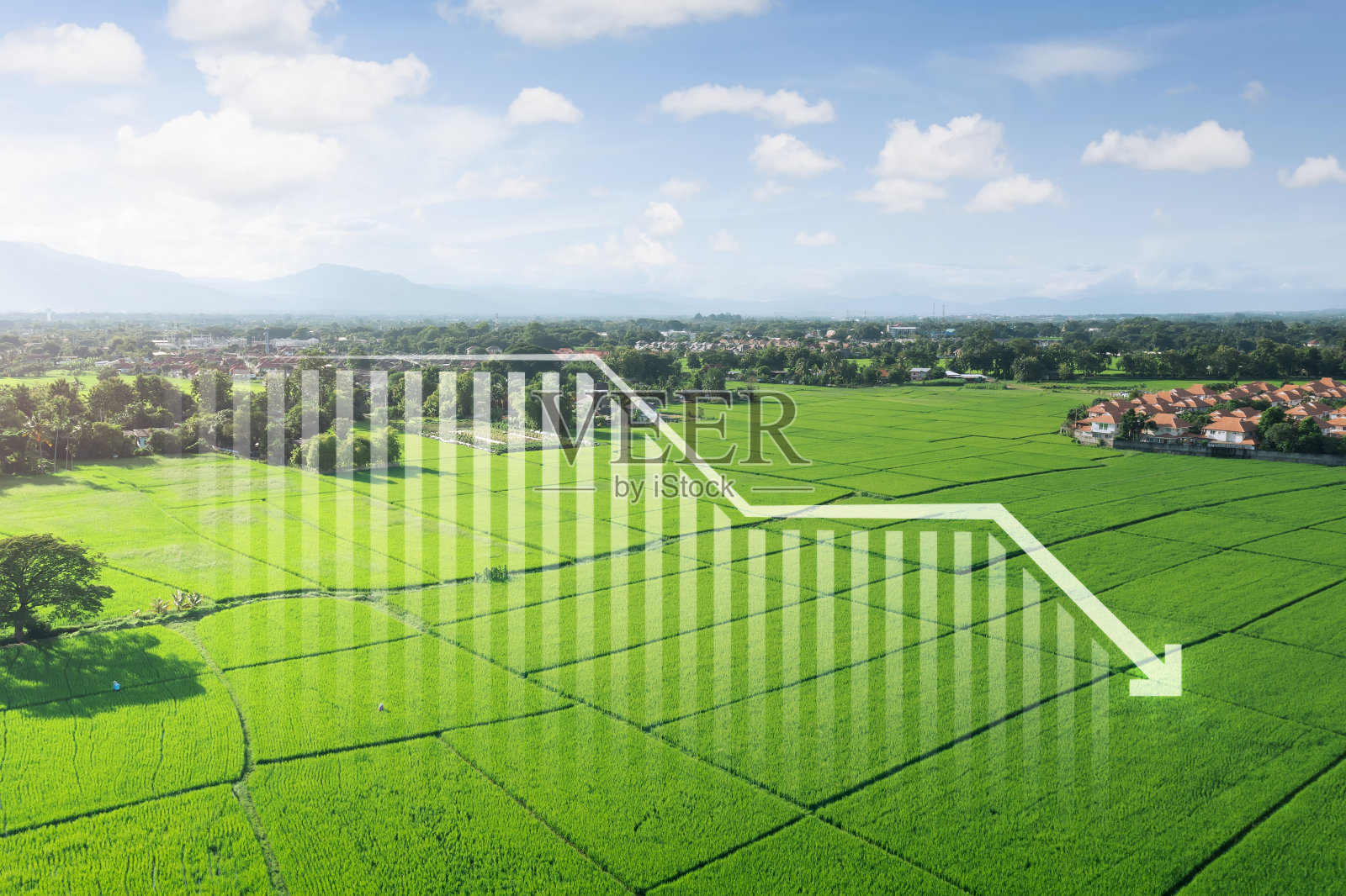 鸟瞰图中的土地和递减概念。照片摄影图片